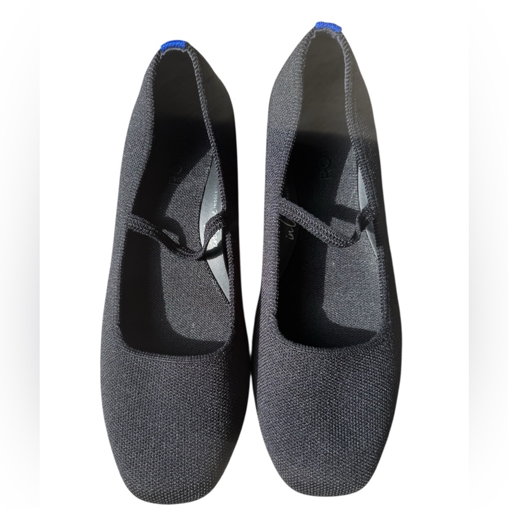 Rothy's Black Knit Mary Jane Flats with Blue Heel Tab